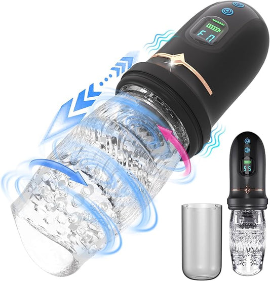 【Discreet Shipping】YUNPSO™ Male Masturbator Adult Sex Toys for Men - Automatic Thrusting Rotating Vibrating Blowjob Sex Machine Sex Toy Stroker Penis Vibrator, LITLLS LCD Display Masturbators Pocket Pussy for Men